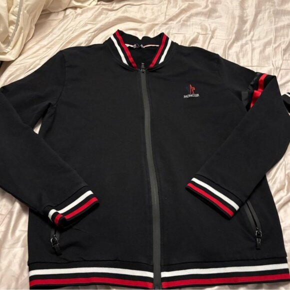 Moncler Men s Black Bomber Zip with Red and White Stripes - Picture 1 of 1